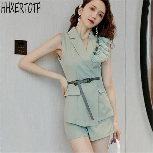 2020 summer two Pieces Suits Women elegant sleeveless blouse tops + short pants party 2 piece Sets