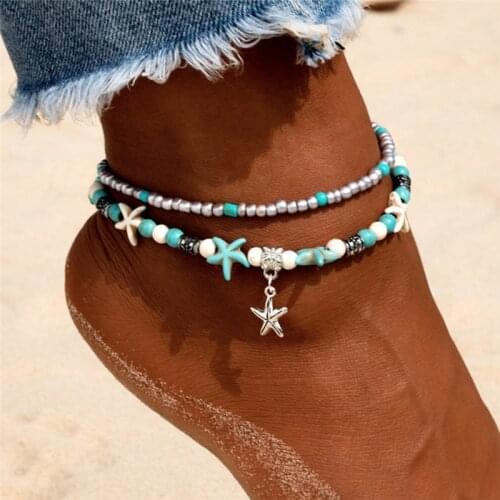 2021 New Beads Starfish Anklets for Women Beach Anklet Leg Bracelet Handmade Bohemian Foot Chain Boho Jewelry Sandals Girl Gift