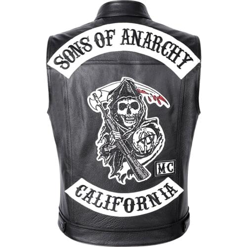 Sons Of Anarchy Skull Genuine Leather Vest Cowhide Motorcycle Biker SlimSleeveless Jacket Support customization Motorcade Vests