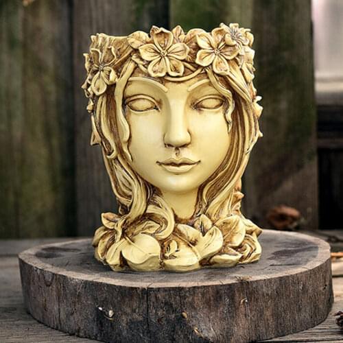 1Pc Face Art Sculpture Flower Pot Resin Flowerpot Female Face Planter With Hole Home Flowerpot Ornament Home Decor