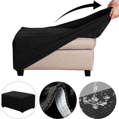 1PC Waterproof Stretch Footstool Cover Ottoman Slipcover Protector Pouffe Dustproof Rectangle Slip Cover Elastic Decoration