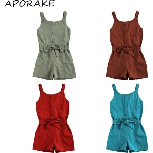 2021 0-5Y Toddlers Button Decoration Solid Color Playsuit Infant Girls Sleeveless Tank Romper Babies Round Collar Clothing