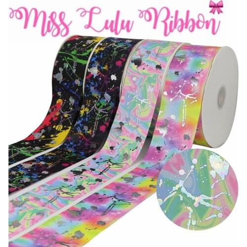 3"75mm Silver Hologram Foil Graffiti Design Printed Grosgrain Ribbon Galaxy DIY Spring Party Decor Hair Bands 50yards/roll