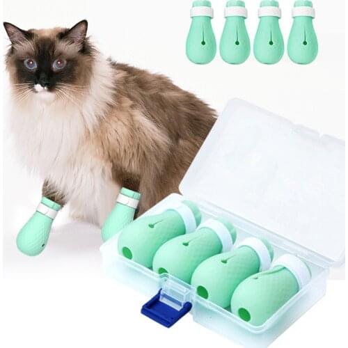 4pcs Pet Grooming Supplies Adjustable Cats Paw Nail Cover Protector for Bath Soft Silicone Anti-Scratch Cat Shoes Pet Supplies