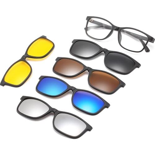 5 Lenes Magnet Sunglasses Clip Polaroid Mirrored Magnetic Sunglasses Clip on Glasses Men Polarized Custom Prescription Myopia