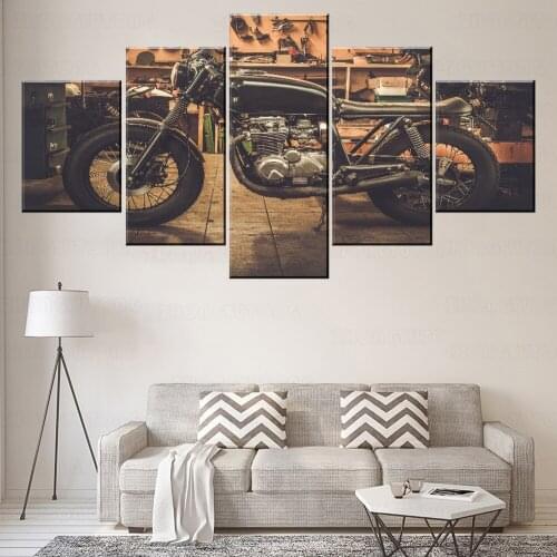 Wall Art Pictures 5 Pieces Unique Retro Old Motorcycle Painting Modern Home Decorative Living Room On Canvas Printing Type Style
