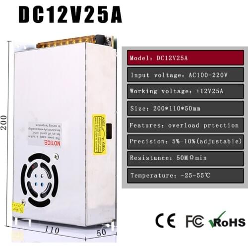 AC100V-240V to DC 12V 25A 240w Voltage Transformer Switch Power Supply for Led Strip Led control Led switch LED display with fan