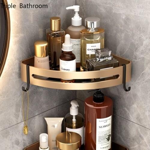 Space Aluminum Shower Shelf Punch-free Triangle Basket Corner Stand Shampoo Shower Gel Storage Holder Bathroom Accessories