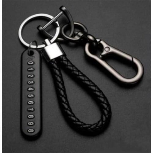 Anti-lost Car Keychain Phone Number Card Keyring Leather Bradied Phone Number Plate Key Ring Auto Vehicle Key Chain Accessories