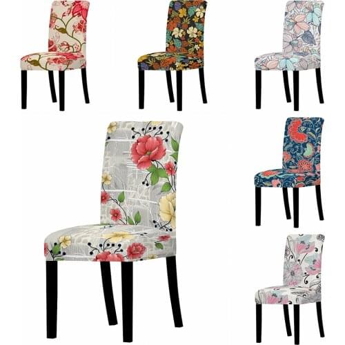 Floral Polyester Chair Covers Flower Elastic Seat Cover Slipcovers For Dining Room Anti-dirty Kitchen Seat Case for Banquet