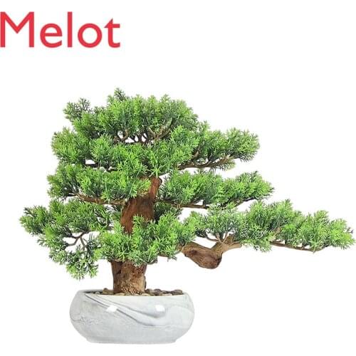 Chinese Style Artificial Greeting Pine Bonsai Small Indoor Restaurant Front Desk Office Wine Cabinet Decoration Ornaments Family