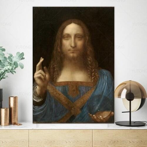 Salvator Mundi Famous Wall Art Canvas Paintings By Leonardo Da Vinci Reproduction Decorative Canvas Prints For Living Room Wall