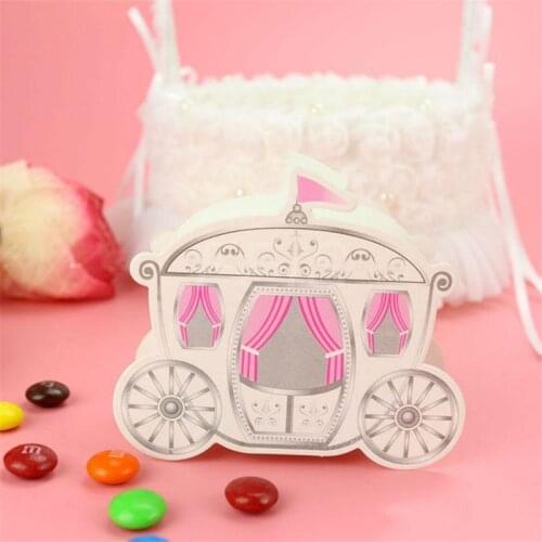 50pcs European Pink Fairy Tale Princess Carriage Candy Box Wedding Party Favor Packaging Gift Christmas New Year Decor Kids Show