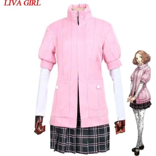 Liva girl Persona 5 Haru Okumura Cosplay Costumes Women Girls Halloween Party Dress White Shirts Socks 4pcs Clothing Set
