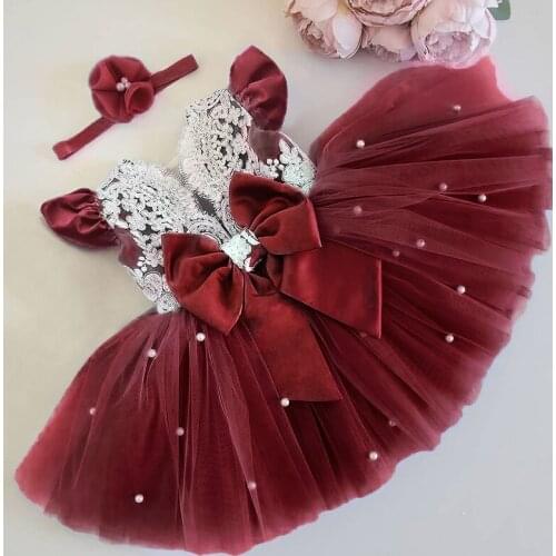 Toddler Baby Girls Lace Dresses Flower Embroidery Kids Elegant Wedding Birthday Party Tutu Prom Gown Children Christmas Clothes