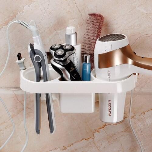 Multifunction Bathroom Storage Hair Dryer Holder Shower Organizer Self-adhesive Wall Mounted Plastic Shelf WJ77