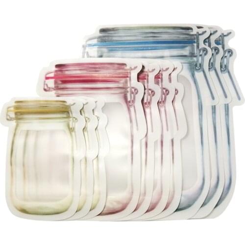 10Pcs Reusable Mason Jar Bottles Bags Nuts Candy Cookie Bag Waterproof Seal Fresh Food Storage Bag Snacks Sandwich Zip Lock Bags