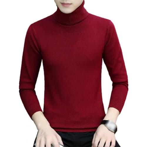 Fashion Men Tops Autumn Winter Solid Color Knitwear Turtle Neck Long Sleeve Sweater Pullover Mens Clothing 2021