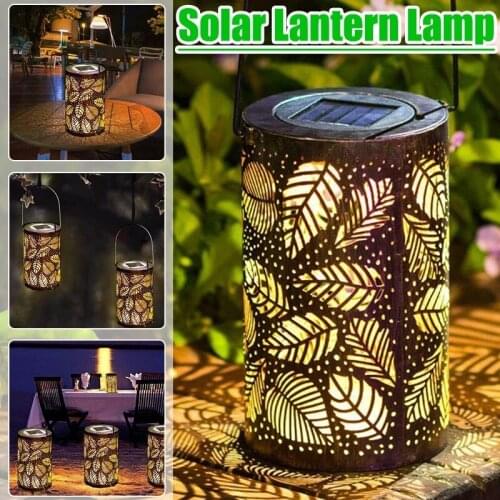 1Pc Creative Solar LED Leaf Pattern Lantern Outdoor Garden Decorative Hanging Hollow Lights