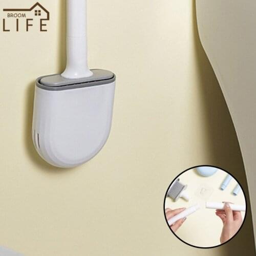 Soft Rubber Toilet Brush Removable Long Handle Soft Silicone Head Wall Mounted Bathroom Cleaning Tools Corner WC Cleaning Gadget