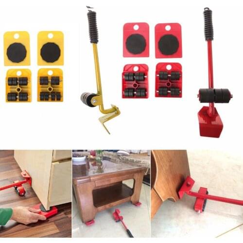 Furniture Moving Transport Tool Set 4 Mover Roller+1 Wheel Bar Heavy Stuffs Transport Lifter Moving Device Furniture Helper