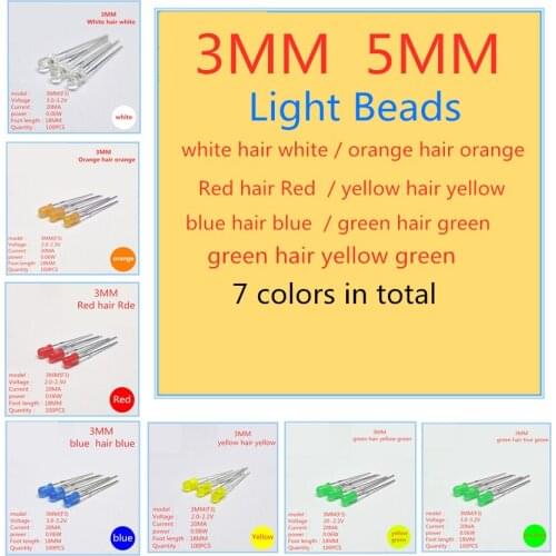 Sample Pack 3mm Diffused Light-Emitting Diode LED White Red Green Blue Yellow Orange 20mA 5mm DIY Lamp Assorted Kit Set Chip LED