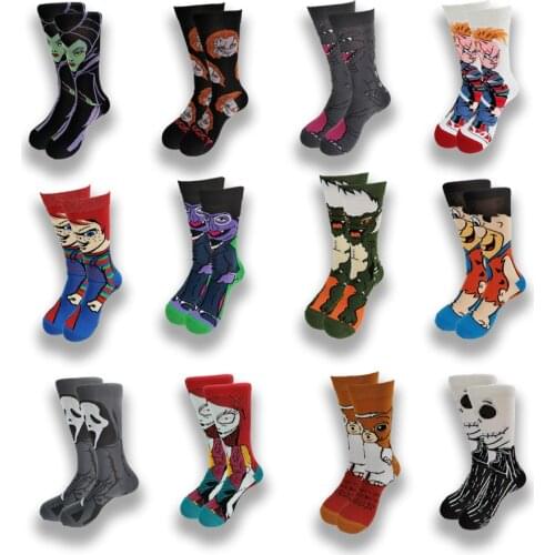 Horror Movie Character Print Crzay Socks Funny Cartoon Novelty Socks Cotton Street Style Thin Summer Dress Novetly Horror Socks