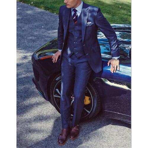 New Classic Men’s Suit Smolking Noivo Terno Slim Fit Easculino Evening Suits For Men Blue Groom Tuxedos Double-Breasted Peaked L