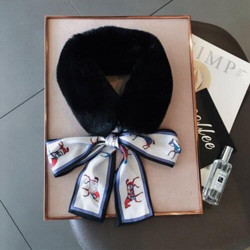Faux Fur Collar Ladies Winter Warm Ribbon Scarf Coat Collar Fashion Warmth Bow Neck Tie Fur Scarf Fake Collar Women Elegant