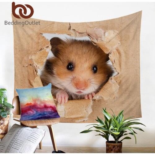 BeddingOutlet Hamster Wall Hanging Papery Printing Tapestry 3D Vivid Brown Mouse Wall Carpet Lovely Animal for Kids Home Decor