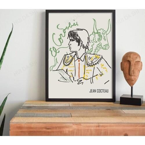 Jean Cocteau Poster, Face Line Art Drawing, Scandi Print, MOMA Art Exhibition, Canvas Print Poster