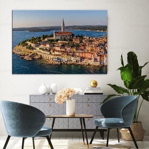 Rovinj Croatia Houses Buildings Roofs Church Cathedral Bells Posters and Prints Home Decor Canvas Painting Wall Art Picture