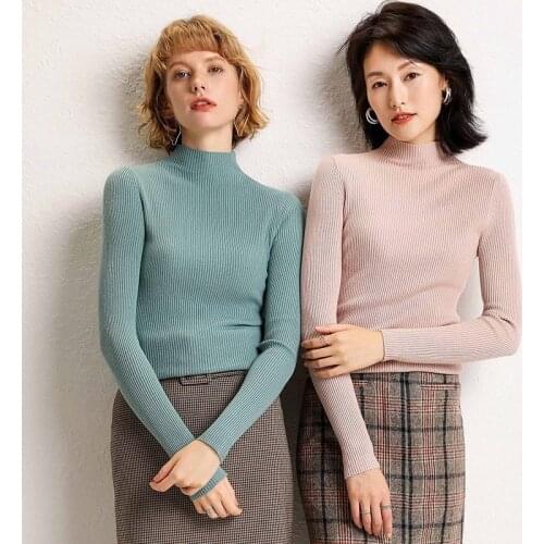 Simple French Temperament Tight-fitting Sweater Womens New Half-high Neck Slim Short Slim Knit Bottoming Shirt