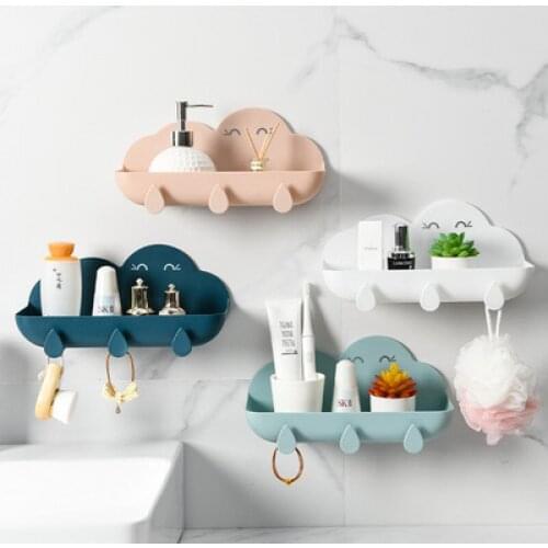 Cloud shelf bathroom self-adhesive free punch wall hanging rack hook plastic bathroom kitchen storage shelf