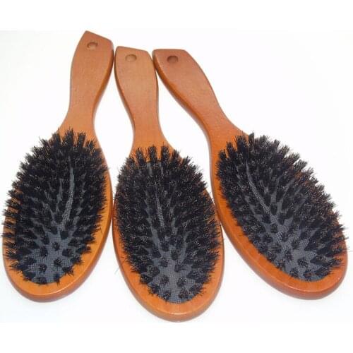 Natural Boar Bristle Hairbrush Massage Comb Anti-static Hair Scalp Paddle Brush Beech Wooden Handle Hair Brush Styling Tool