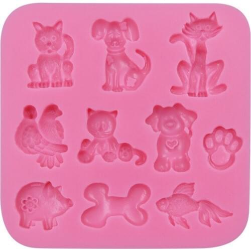 3D Cartoon Animal Dog Bone Shape Animal Cat Sugar Cake Mould Silicone Mould Baking Tool Kids Birthday Chirstmas Gift