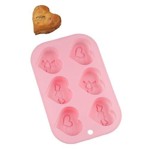 Silikon Pembe Kalp Muffin Kalıbı 6'lı