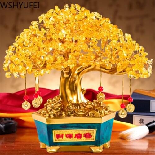 1pc Golden Lucky Money Resin Tree Statue Chinese Style Fenghsui Home Decor Opening Gifts Porch Ornament Living Room Decorations