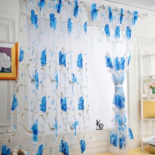 1 PCS Tulle Door Window Curtain Drape Panel Sheer Scarf Valances European Style Printing Curtain Home Decor Tulle Fabrics