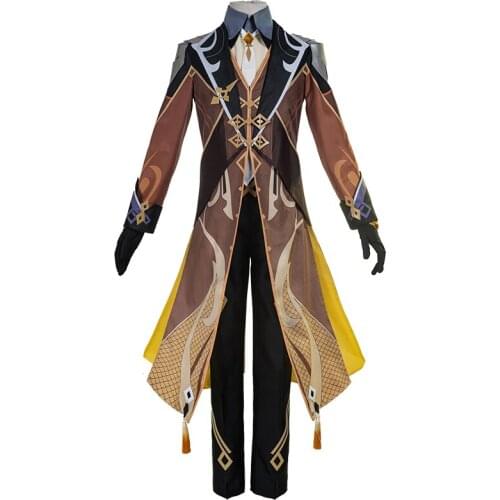 New Game Genshin Impact Cosplay Costume Zhongli Uniform Brown Coat For Male X
