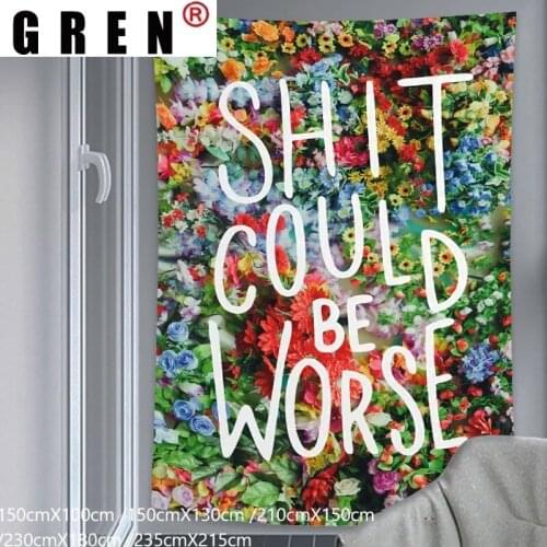 GREN Tapestry Floral Words Wall Hanging Fabric Mural Background Cloth Wall Rugs Towel Beach Fabric Blanket Dorm Living Home Deco