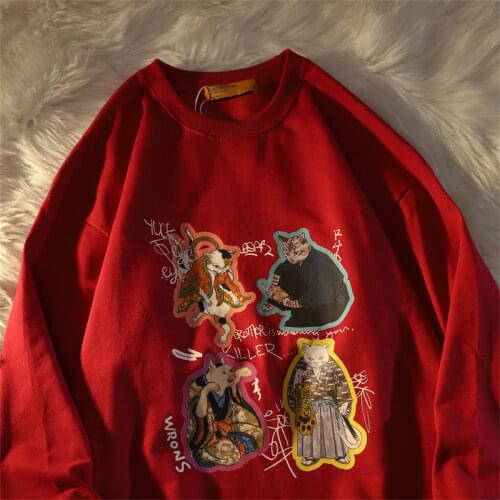 Vintage Japan Style Cartoon Cats Printing Sweatshirt Kawaii Harajuku Long Sleeve Tops 2021 Autumn New Streetwear Teens Clothes