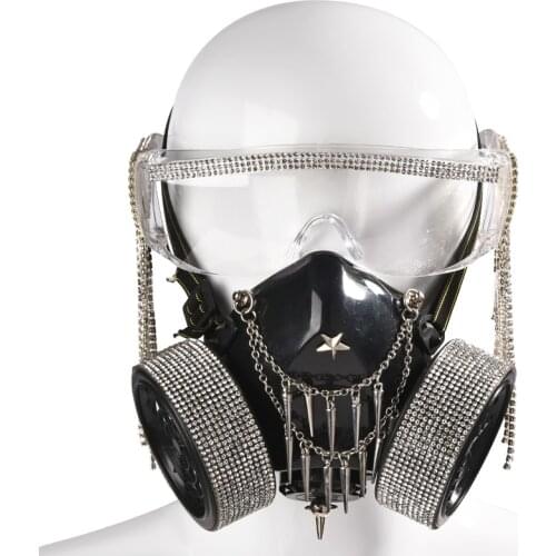 Vintage Crystal Glasses Punk Mask Crystals Tassel Goggles Cosplay Props Steampunk Mask Retro Rivet Mask Halloween Props
