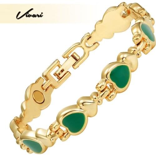 Vivari Lovely Gold Color Magnetic Bracelet For Women Green Cat Eye Stones Ladies Heart Jewelry Gift Wristband Charm Remove Pain
