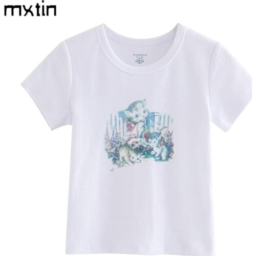 2021 Womens Summer T Shirt Women Cute Cartoon Print Cropped Tops Tees Short Sleeve O-neck Female Casual Kawaii Ladies T-Shirt