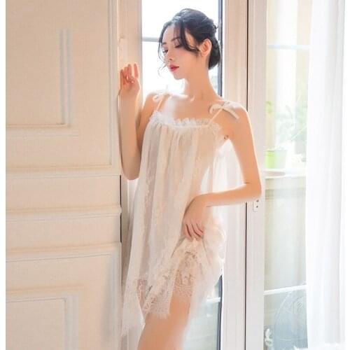 Yhotmeng Princess nightdress woman sloth sleepwear nightieLingerie Perspective Skirt Lace Temptation Sling Nightdress Suit