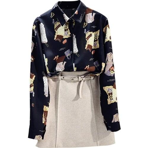 Spring Autumn Womens Printed Long-sleeved Shirt New Retro Wild Long-sleeved Shirt Womens Tops and Blouses GD230