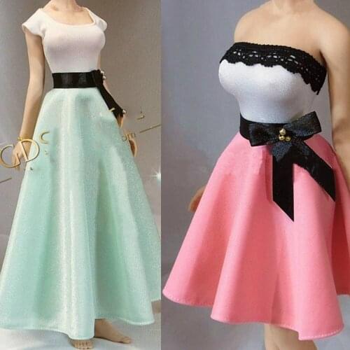 1/6 Female Short Sleeve Shirt & Pink Skirt Princess Tutu Dress Clothes Set Hepburn Style Princess Dress for 12'' Body Figure