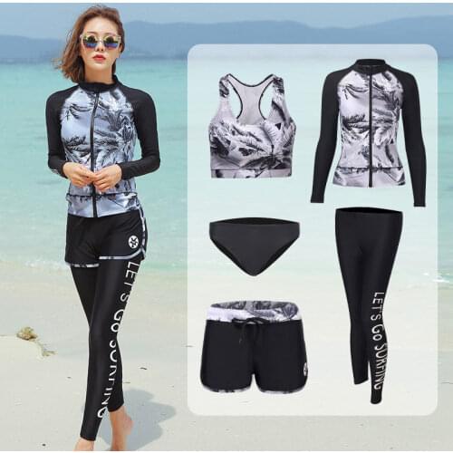 Womens Activewear Sets 5pcs Workout Set Yoga Fitness Sport Althletic Suit Full Body Swimsuit Surf Swim Bathing Dive Suits Long