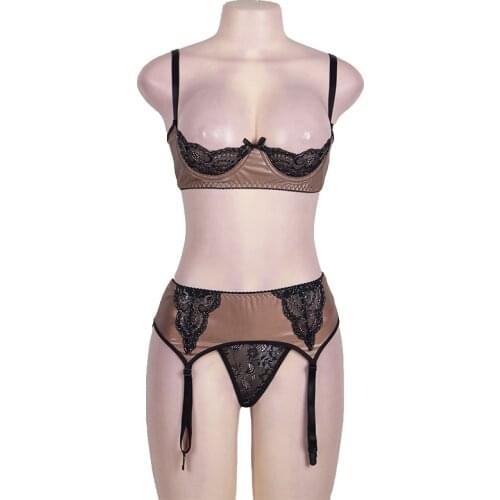 Lace Strim Halter Sexy Lingerie Women Set Open Bra Adjustable Breasted Erotic Lingerie Plus Size Sex Porno With Garter